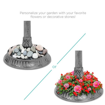 Grey Pedestal Bird Bath Feeder Planter Solar Light Garden Feeding Table Station - 9