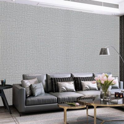 Grey Peel and Stick Linen Textured Plain Effect Wallpaper Thick Vinyl Embossed Film Wallpaper Roll 0.45m x 10m