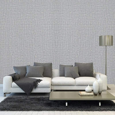 Grey Peel and Stick Linen Textured Plain Effect Wallpaper Thick Vinyl Embossed Film Wallpaper Roll 0.45m x 10m