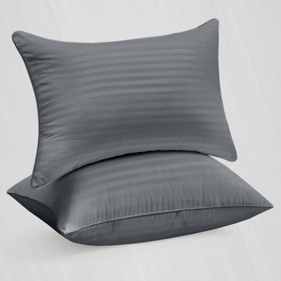 GREY PILLOWCASE LUXURY CASES MICROFIBER HOUSEWIFE STRIPE PILLOW COVER PAIR