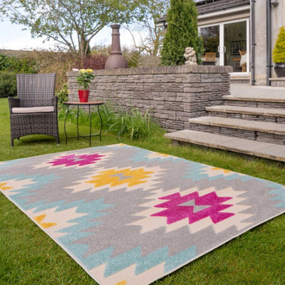 Grey Pink Colorful Textured Aztec Geometric Weather Resistant