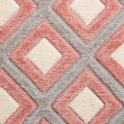 Grey Pink Modern Shaggy Geometric Rug For Dining Room-160cm X 220cm