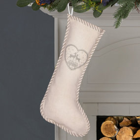 Grey Piped Chambray Xmas Gift Decoration Christmas Stocking