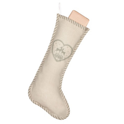 Grey Piped Chambray Xmas Gift Decoration Christmas Stocking