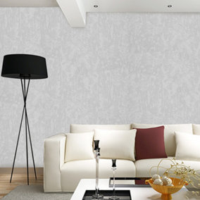 Grey Plain Effect Non Woven Embossed Patterned Wallpaper