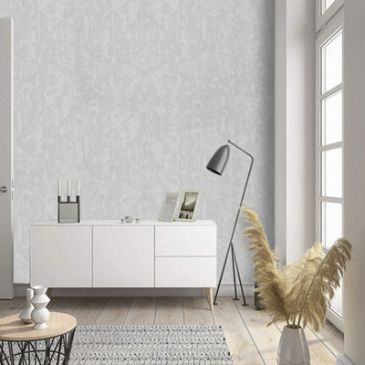 Grey Plain Effect Non Woven Embossed Patterned Wallpaper