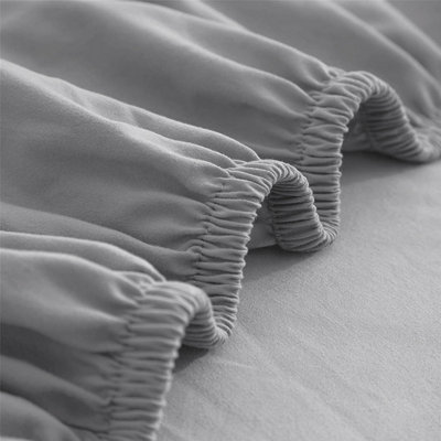 Grey Plain Fitted Sheet Soft Anti Allergy Single Super King Size 40cm Extra Deep Bed Sheets