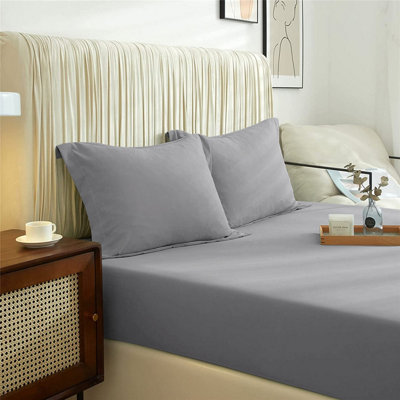 Grey Plain Fitted Sheet Soft Anti Allergy Single Super King Size 40cm Extra Deep Bed Sheets