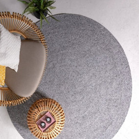 Grey Plain Modern Easy to Clean Handmade Dining Room Bedroom And Living Room Rug-200cm (Circle)