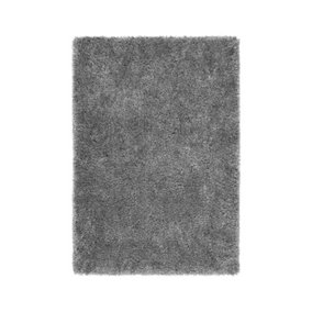 Grey Plain Rug, 50mm Thick Anti-Shed Rug, Handmade Luxurious Modern Shaggy Rug for Bedroom, & Dining Room-110cm X 160cm