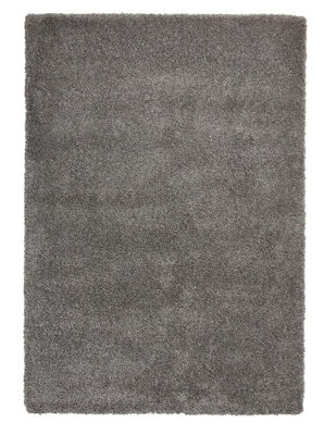 Grey Plain Shaggy Modern Plain Easy to Clean Rug Soft For Dining Room ...