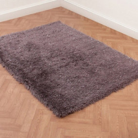Grey Plain Shaggy Modern Sparkle Rug Easy to clean Living Room and Bedroom-120cm X 170cm