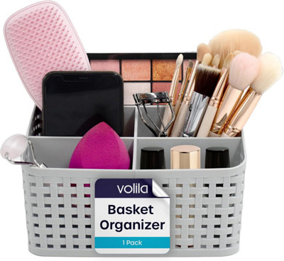 Grey Plastic Storage Basket Versatile 5-Grid Makeup Organiser for Bathroom, Dressing Table & Bedroom Essentials