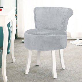 Grey Plush Dressing Table Stool with White Rubber Wood Leg