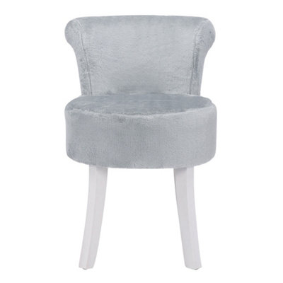 Grey Plush Dressing Table Stool with White Rubber Wood Leg