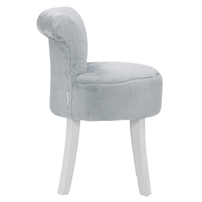 Grey Plush Dressing Table Stool with White Rubber Wood Leg