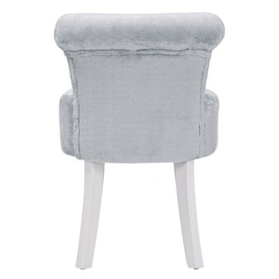 Grey Plush Dressing Table Stool with White Rubber Wood Leg