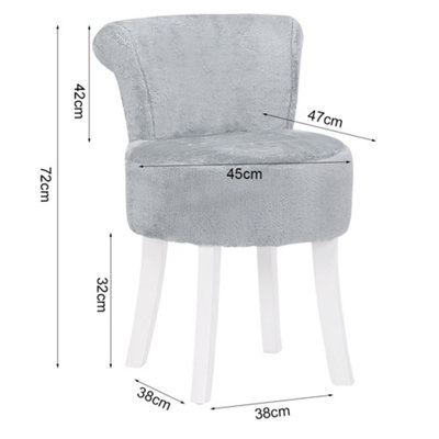 GREY PLUSH DRESSING TABLE STOOL WITH WHITE RUBBER WOOD LEG