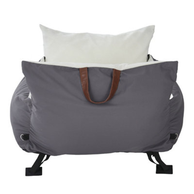 Grey Plush Pet Car Seat Bed with Handle and Adjustable Strap