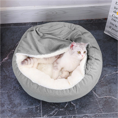 Grey Plush Soft Shell Pet Dog Cat Bed