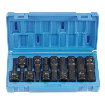 Grey Pneumatic 10pc Hex Driver Set 1/2 Dr Metric Specifically For Impact Tools