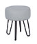 grey polyurethane upholstered round stool with black metal legs