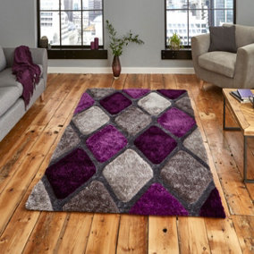 Grey / Purple Handmade Modern Shaggy Easy to Clean Abstract Optical/ (3D) Bedroom Dining Room And Living Room Rug -120cm X 170cm