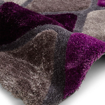 Grey / Purple Handmade Modern Shaggy Easy to Clean Abstract Optical/ (3D) Bedroom Dining Room And Living Room Rug -150cm X 230cm