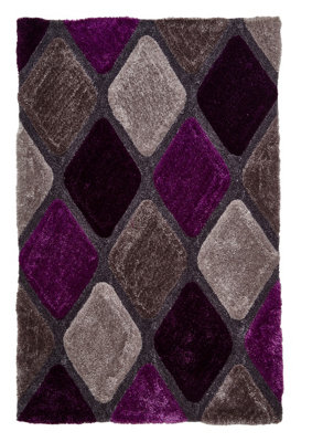 Grey / Purple Handmade Modern Shaggy Easy to Clean Abstract Optical/ (3D) Bedroom Dining Room And Living Room Rug -150cm X 230cm