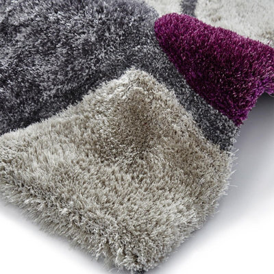 Grey/Purple Modern Shaggy Easy to Clean Abstract Optical/ (3D) Bedroom Dining Room And Living Room Rug-150cm X 230cm