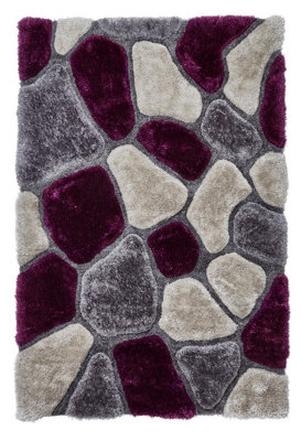 Grey/Purple Rug, Abstract Optical (3D) Rug, Multi Rug, Anti-Shed Shaggy Rug for Bedroom, & Dining Room-120cm X 170cm