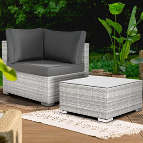Grey Rattan Armchair & Table Garden Set