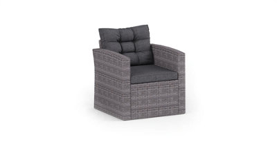 Grey Rattan Dark Grey Cushions 5 Piece Garden Corner Sofa Chair Bench Glass Top Table