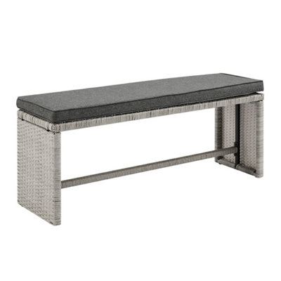 Grey Rattan Dark Grey Cushions 6 Piece Garden Corner Sofa Set Footstools Bench Glass Top Table - 4