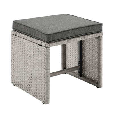 Grey Rattan Dark Grey Cushions 6 Piece Garden Corner Sofa Set Footstools Bench Glass Top Table - 5