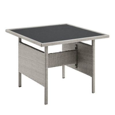 Grey Rattan Dark Grey Cushions 6 Piece Garden Corner Sofa Set Footstools Bench Glass Top Table - 6