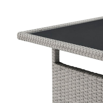 Grey Rattan Dark Grey Cushions 6 Piece Garden Corner Sofa Set Footstools Bench Glass Top Table - 7