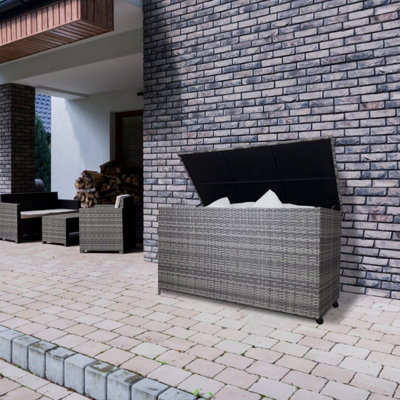Grey Rattan Garden Storage Box Large 582L Outdoor Chest