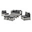 Grey Rattan Grey  Cushions 6 Piece Garden Sofa Chairs Footstools Glass Top Coffee Table