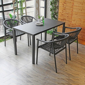 Grey rattan wicker garden outdoor four 4 seater bistro table and chairs furniture patio dining set