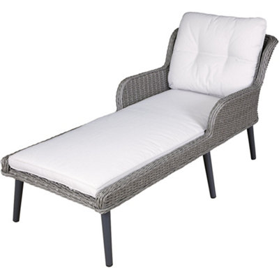 Grey Rattan Wicker Garden Sun Lounger & Cushion - Indoor & Outdoor Chaise Lounge