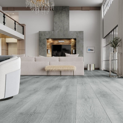 Grey Realistic Woodgrain Wood Effect Self Adhesive PVC Flooring Plank Waterproof, 5m² Pack, Set of 36