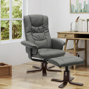 Grey Recliner Armchair PU Leather Swivel Recliner Chair with Footstool