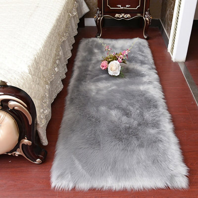 Grey Rectangle Super Soft Shaggy Area Rug Home Decor Chair Sofa Cover 60 x 120 cm