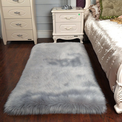 Grey Rectangle Super Soft Shaggy Area Rug Home Decor Chair Sofa Cover 900 x 600 mm