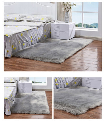 Grey Rectangle Super Soft Shaggy Area Rug Home Decor Chair Sofa Cover 900 x 600 mm