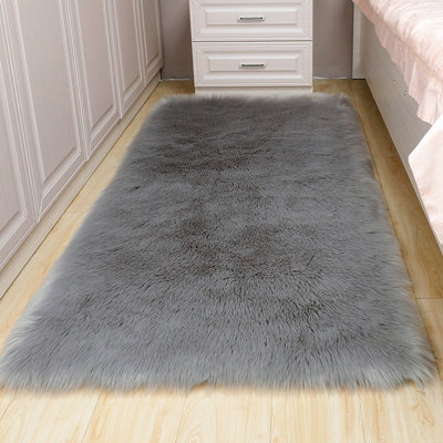 Grey Rectangle Super Soft Shaggy Longhair Area Rug Kids Room Decor Chair Sofa Cover Seat Pad 100 x 180 cm