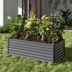 Grey Rectangle Two-grid Metal Raised Bed Galvanized Raised Planter Box Outdoor Raised Bed Kit Garden Raised Flower Bed