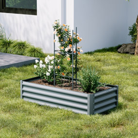Grey Rectangular Galvanized steel Garden Flower Bed Galvanized Raised Planter Box Outdoor Raised Garden Bed Kit 120cm W