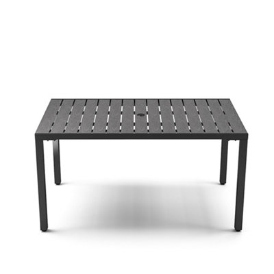 Grey Rectangular WPC Wood Effect Garden Dining Table with Parasol Hole L 150cm
